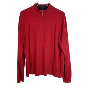 SALTAIRE Men's 1/4 zip Pullover Sweater Deep Maroon Silk/Cashmere Medium